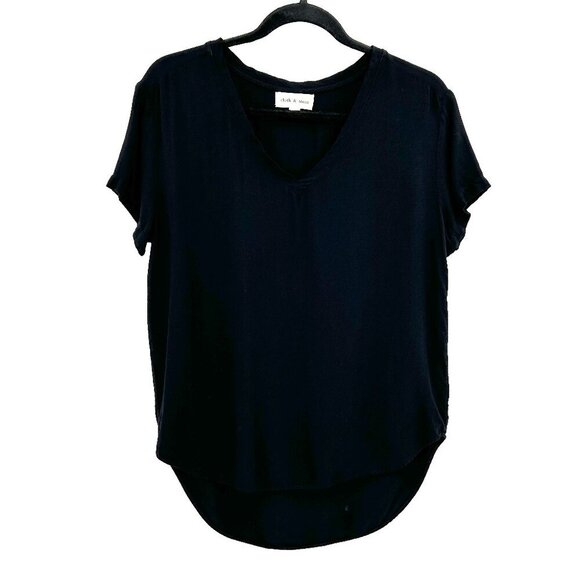 CLOTH & STONE Womens Basic Black V-Neck High Low Short Sleeve T-Shirt Size Small - Picture 3 of 7